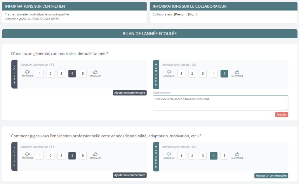 apercu d'un entretien annuel réalisé avec le logiciel skeely